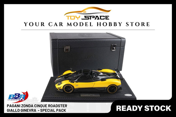 [BBR MODELS] 1:18 Pagani Zonda Cinque Roadster Diecast Geneva Yellow - Special Pack