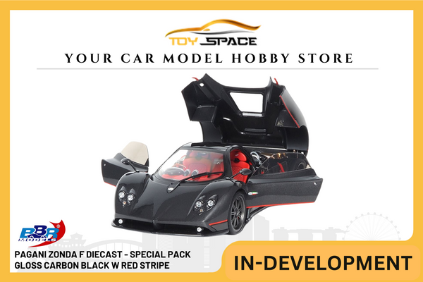 [BBR MODELS] 1:18 Pagani Zonda F Diecast Gloss Carbon Black with Red Stripe - Special Pack