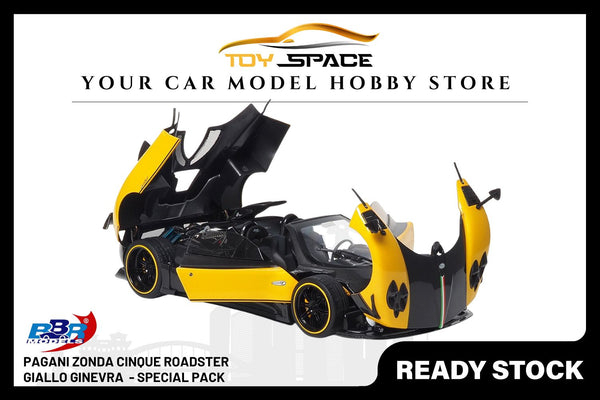 [BBR MODELS] 1:18 Pagani Zonda Cinque Roadster Diecast Geneva Yellow - Special Pack
