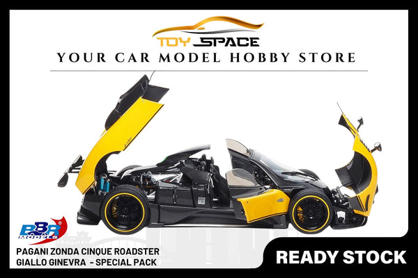 [BBR MODELS] 1:18 Pagani Zonda Cinque Roadster Diecast Geneva Yellow - Special Pack