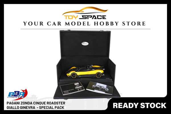 [BBR MODELS] 1:18 Pagani Zonda Cinque Roadster Diecast Geneva Yellow - Special Pack