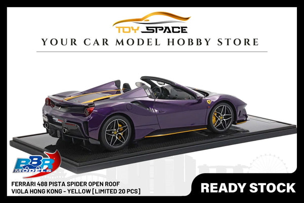 [BBR MODELS] 1:12 Ferrari 488 Pista Spider Open Roof Viola Hong Kong Yellow [Limited 20 pcs]