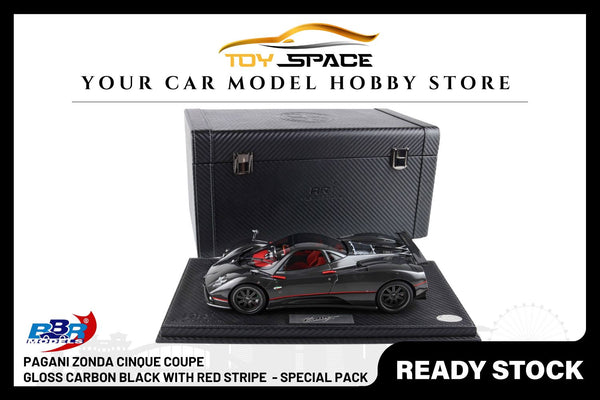 [BBR MODELS] 1:18 Pagani Zonda F Diecast Gloss Carbon Black with Red Stripe - Special Pack