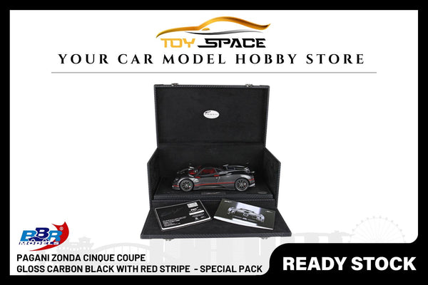 [BBR MODELS] 1:18 Pagani Zonda F Diecast Gloss Carbon Black with Red Stripe - Special Pack
