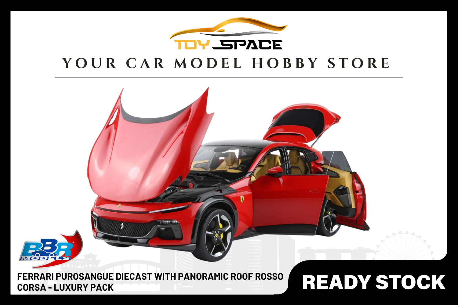 [BBR MODELS] 1:18 Ferrari Purosangue Diecast With Panoramic Roof Rosso Corsa - Luxury Pack