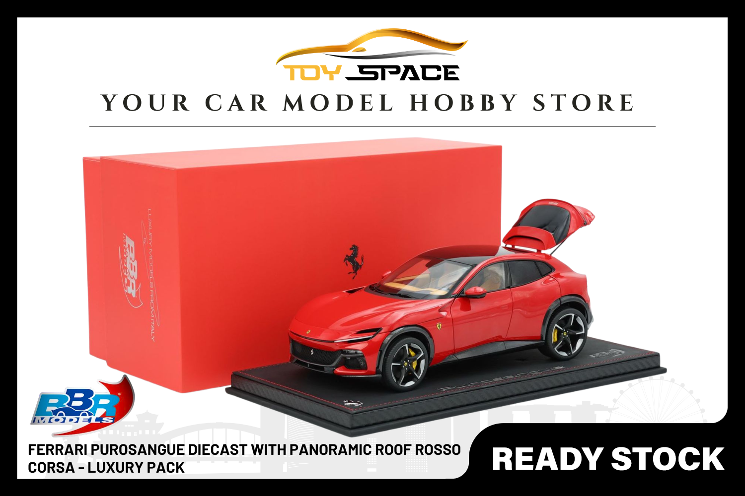 [BBR MODELS] 1:18 Ferrari Purosangue Diecast With Panoramic Roof Rosso Corsa - Luxury Pack
