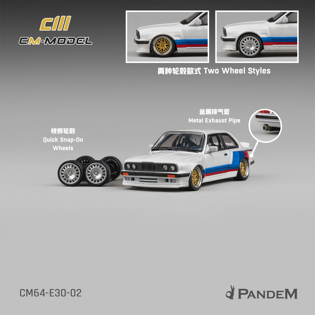 [CM MODEL] 1:64 Pandem M3 E30 Alpine White With M Tri-Stripes - Toy Space Diecast Online Store Singapore