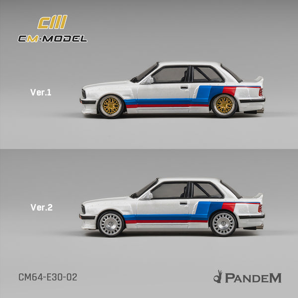 [CM MODEL] 1:64 Pandem M3 E30 Alpine White With M Tri-Stripes - Toy Space Diecast Online Store Singapore
