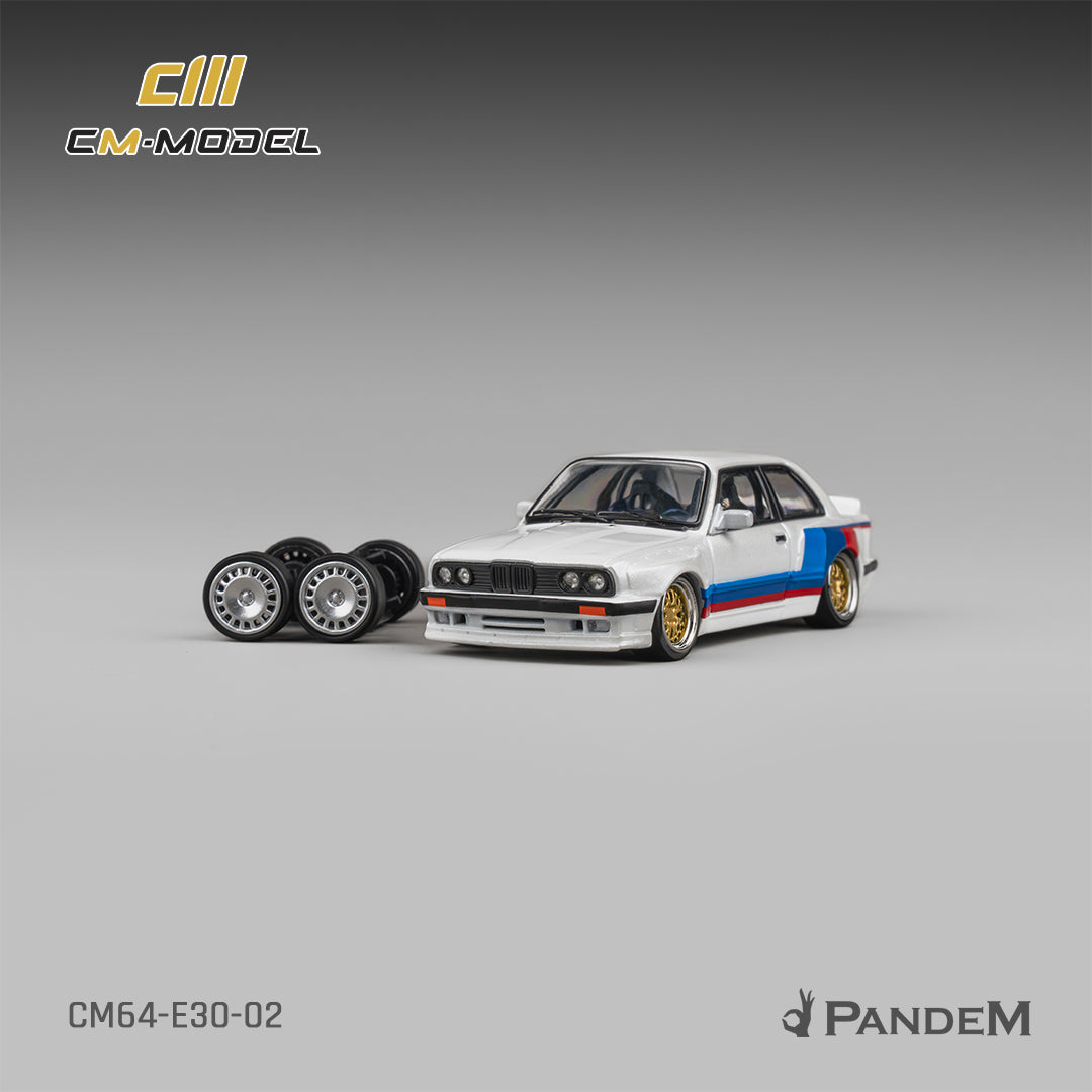 [CM MODEL] 1:64 Pandem M3 E30 Alpine White With M Tri-Stripes - Toy Space Diecast Online Store Singapore