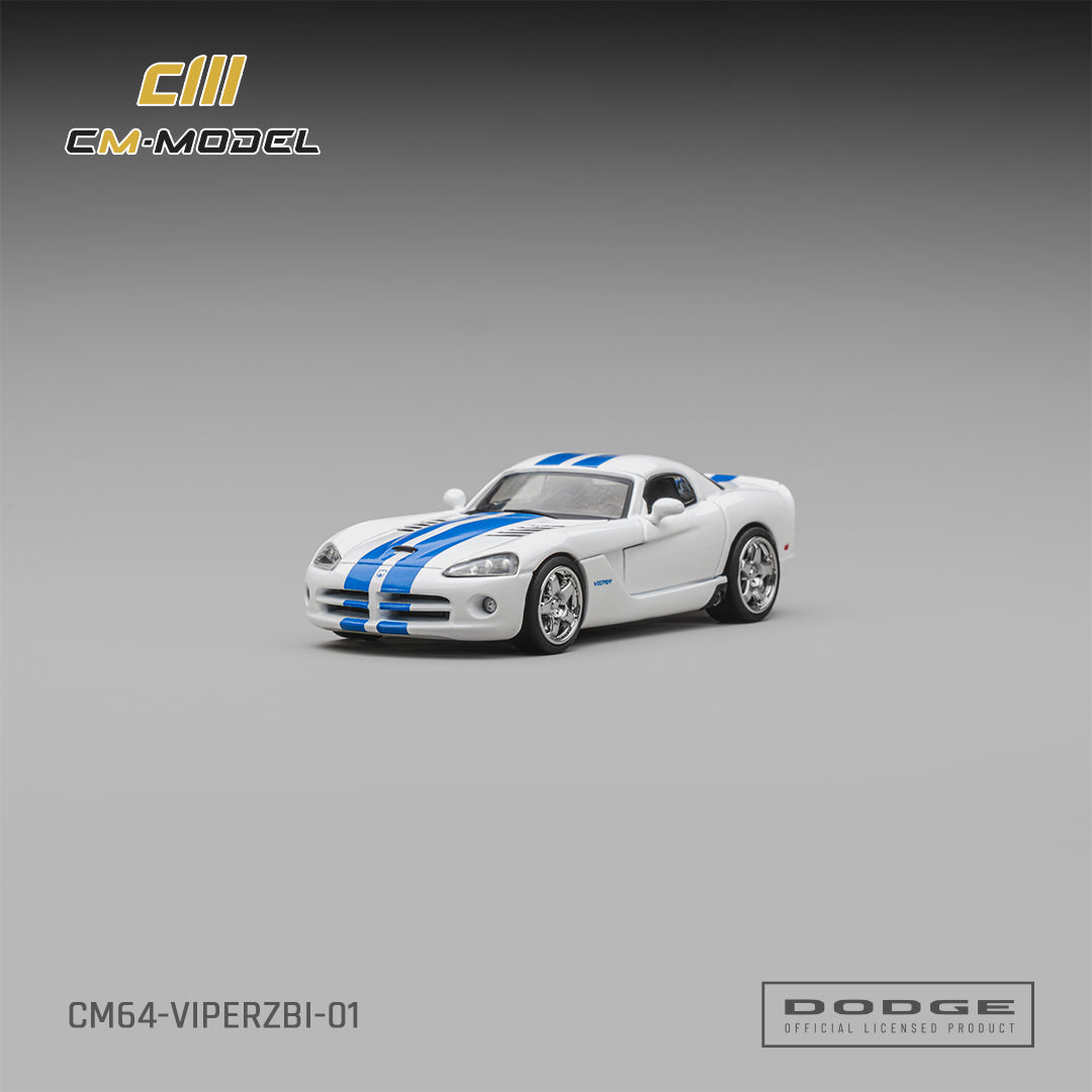 [CM MODEL] 1:64 Dodge Viper (ZBI) Stone White With Blue Racing Stripes - Toy Space Diecast Online Store Singapore
