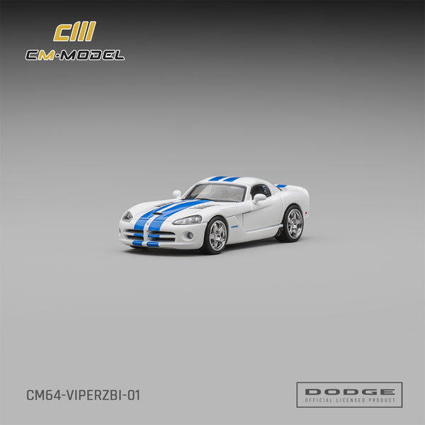 [CM MODEL] 1:64 Dodge Viper (ZBI) Stone White With Blue Racing Stripes
