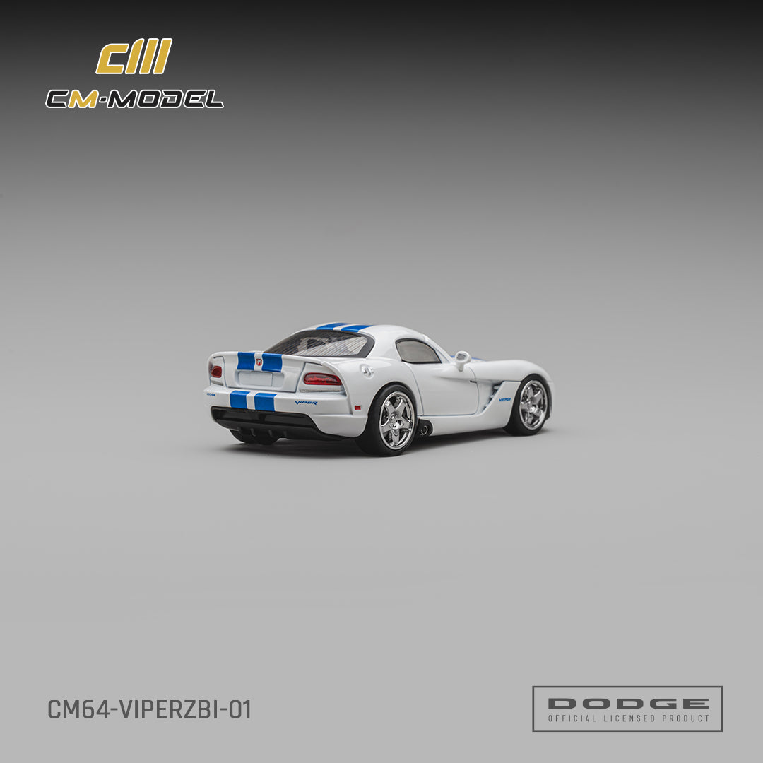 [CM MODEL] 1:64 Dodge Viper (ZBI) Stone White With Blue Racing Stripes - Toy Space Diecast Online Store Singapore