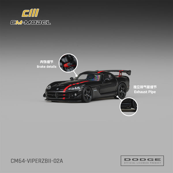 [CM MODEL] 1:64 Dodge Viper ACR (ZBII) Viper Black With Viper Red Racing Stripes