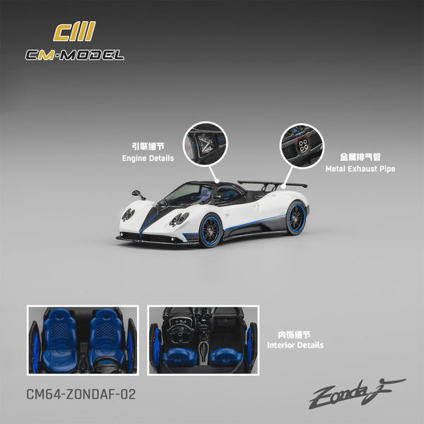 [CM MODEL] 1:64 Pagani Zonda F Pearl White Blue Line