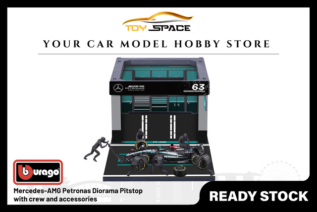 [BBURAGO] 1:43 Mercedes AMG Petronas Diorama Pitstop Set - Toy Space Diecast Online Store Singapore