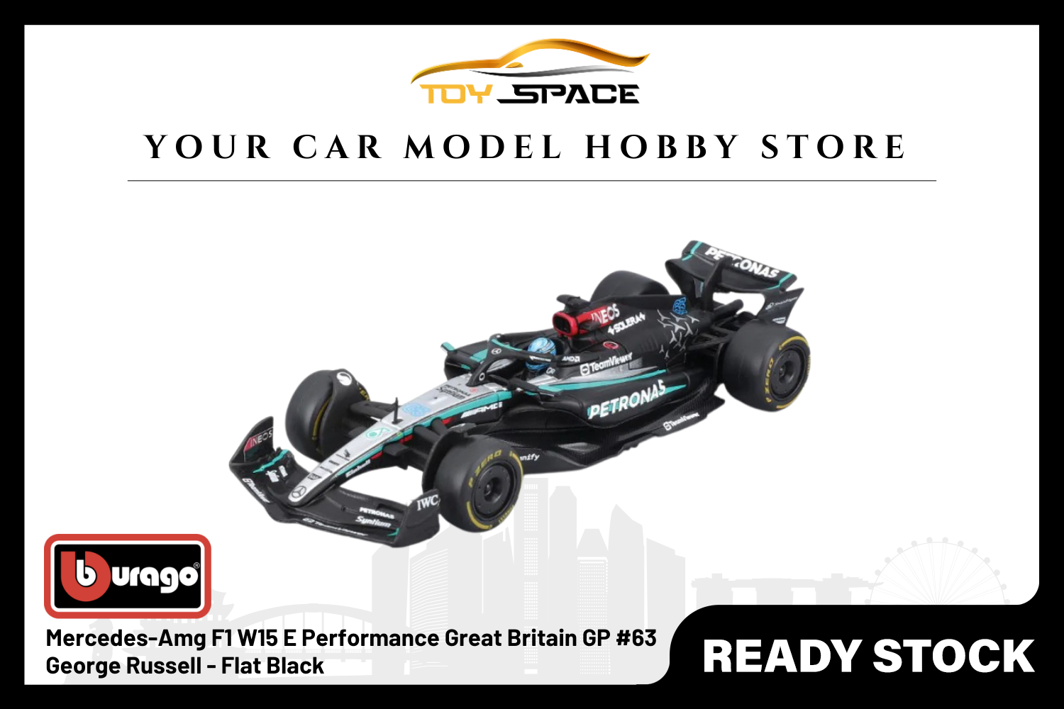 [BBURAGO] 1:43 Mercedes-Amg F1 W15 E Performance Great Britain GP #63 George Russell - Flat Black
