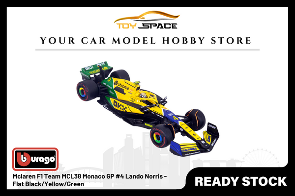 [BBURAGO] 1:43 Mclaren F1 Team MCL38 Monaco GP #4 Lando Norris - Flat Black/Yellow/Green