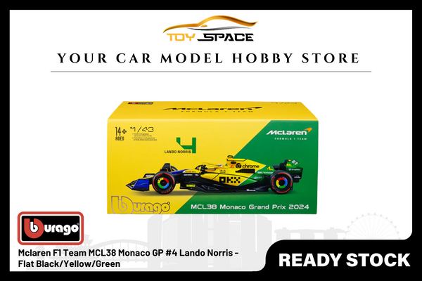 [BBURAGO] 1:43 Mclaren F1 Team MCL38 Monaco GP #4 Lando Norris - Flat Black/Yellow/Green