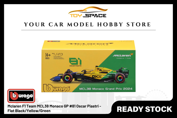 [BBURAGO] 1:43 Mclaren F1 Team MCL38 Monaco GP #81 Oscar Piastri - Flat Black/Yellow/Green