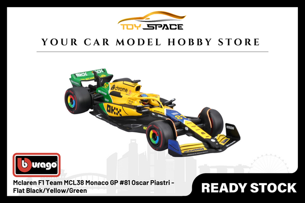 [BBURAGO] 1:43 Mclaren F1 Team MCL38 Monaco GP #81 Oscar Piastri - Flat Black/Yellow/Green