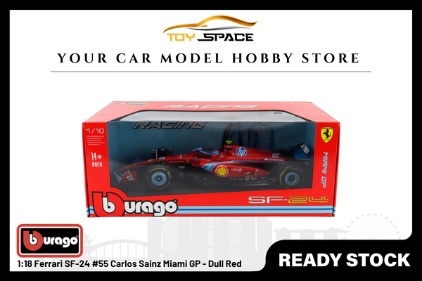 [BBURAGO] 1:18 Ferrari SF-24 #55 Carlos Sainz Miami GP - Dull Red