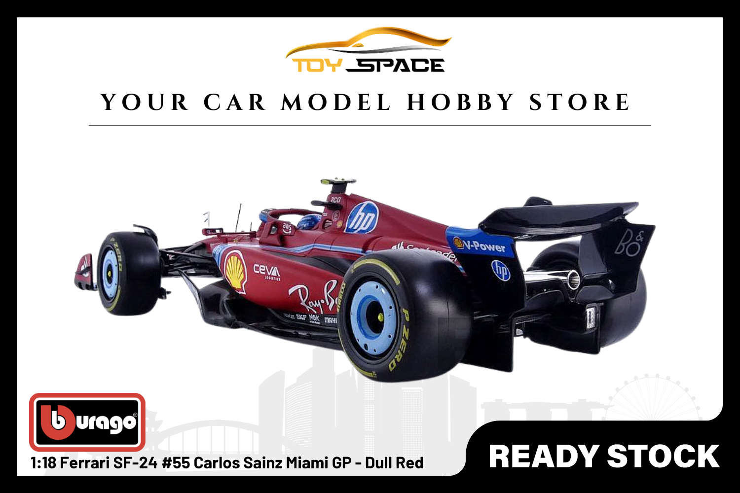 [BBURAGO] 1:18 Ferrari SF-24 #55 Carlos Sainz Miami GP - Dull Red