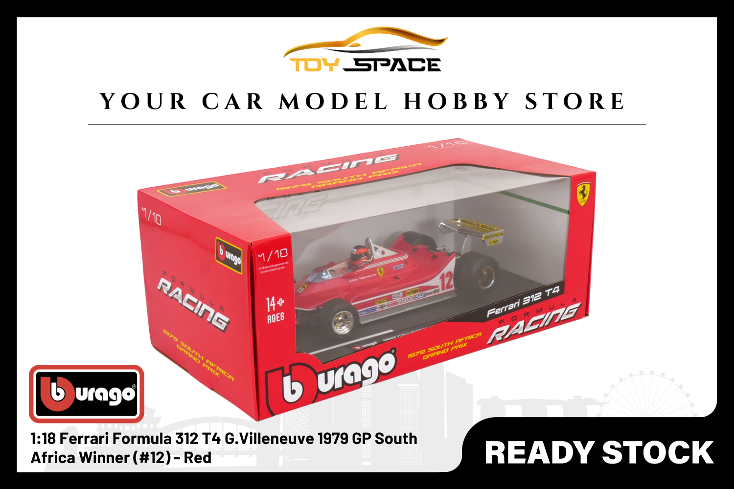 [BBURAGO] 1:18 Ferrari Formula 312 T4 G.Villeneuve 1979 GP South Africa Winner (#12) - Red