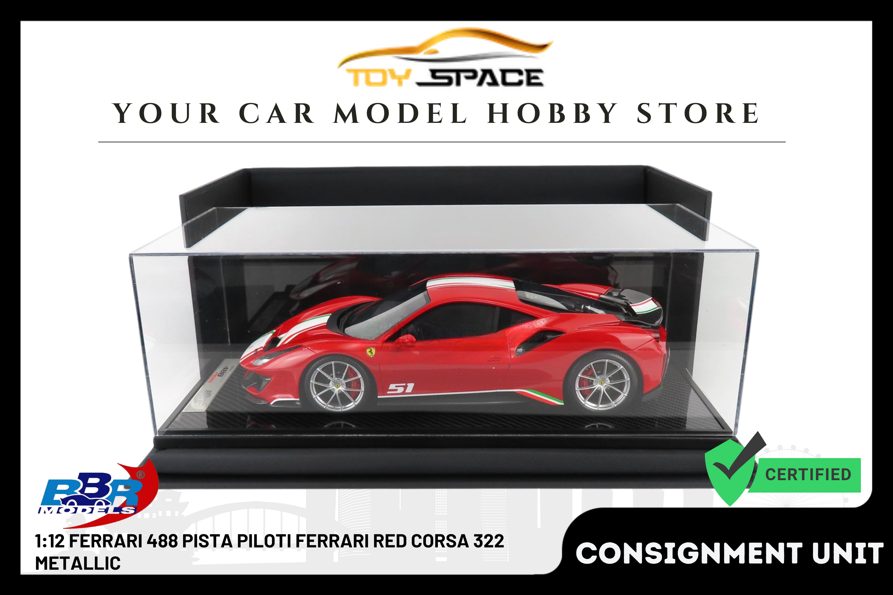 [BBR MODELS] 1:12 Ferrari 488 Pista Piloti Ferrari Red Corsa 322 Metallic