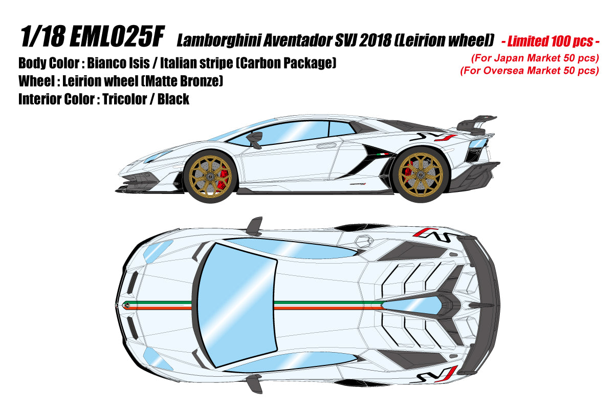 [MAKE UP] 1/18 Lamborghini Aventador SVJ 2018 Bianco Isis / Italian Stripe