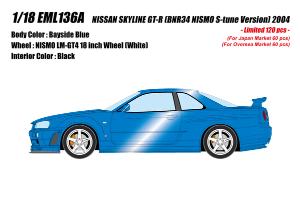 [MAKE UP] 1:18 Nissan Skyline GT-R (BNR34 NISMO S-Tune Version) 2004 Bayside Blue [EML136A]