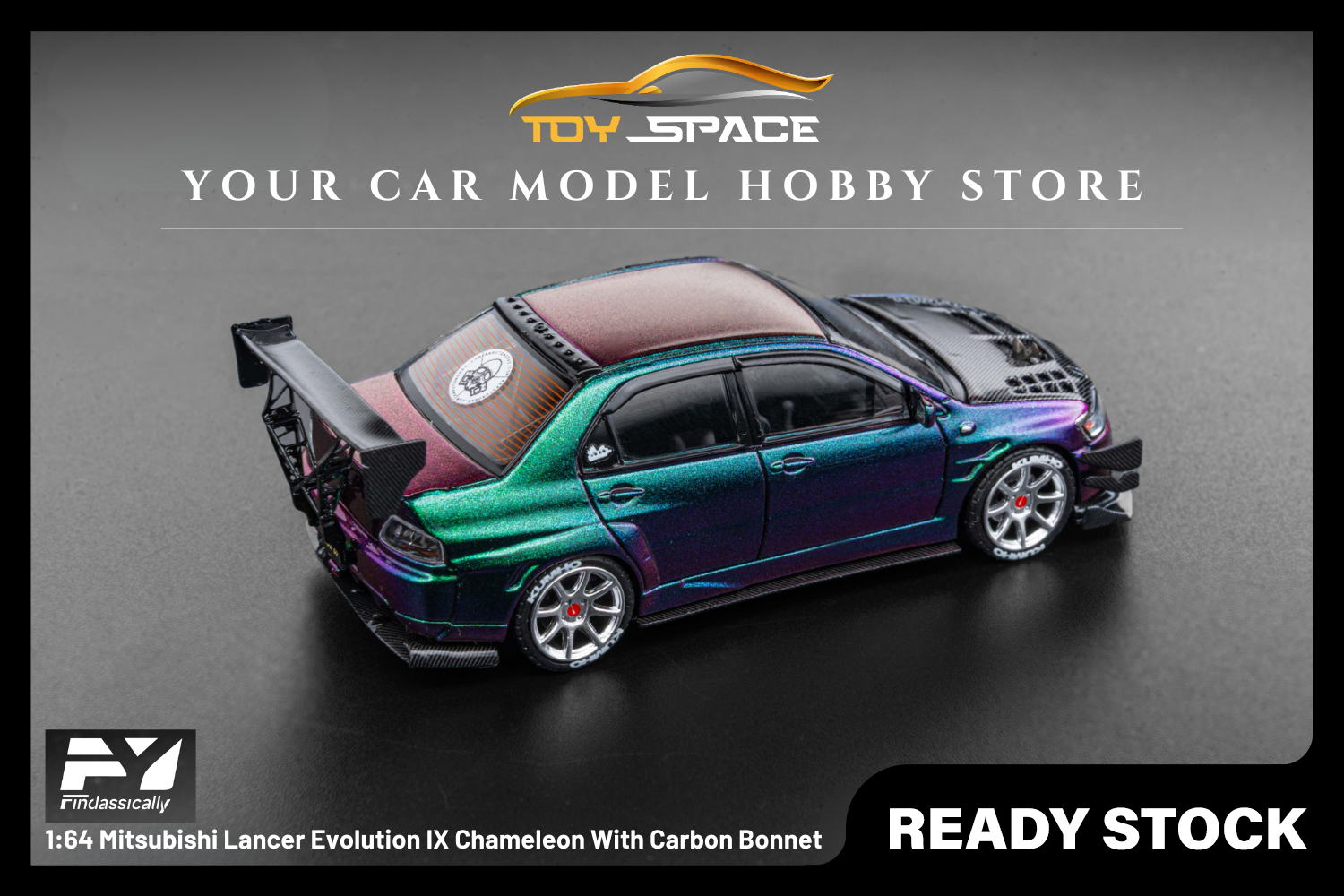 [FINCLASSICALLY] 1:64 Mitsubishi Lancer Evolution IX Chameleon With Carbon Bonnet