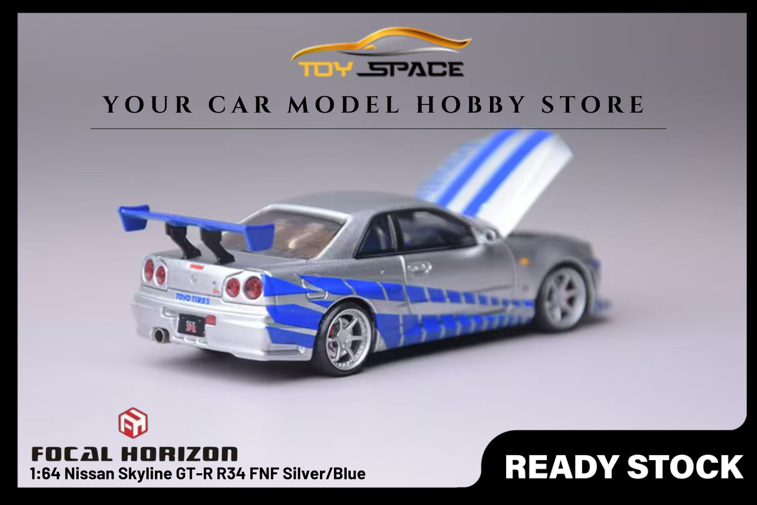 [FOCAL HORIZON] 1:64 Nissan Skyline GT-R R34 FNF Silver/Blue