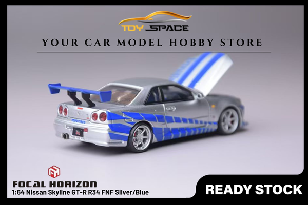 [FOCAL HORIZON] 1:64 Nissan Skyline GT-R R34 FNF Silver/Blue