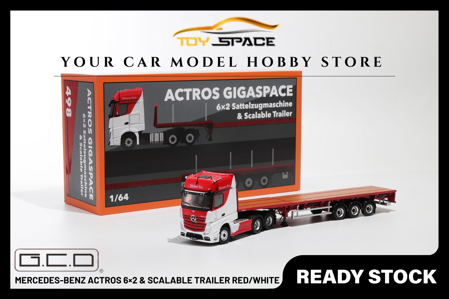 [GCD] 1:64 Mercedes-Benz Actros 6×2 & Scalable Trailer Red/White