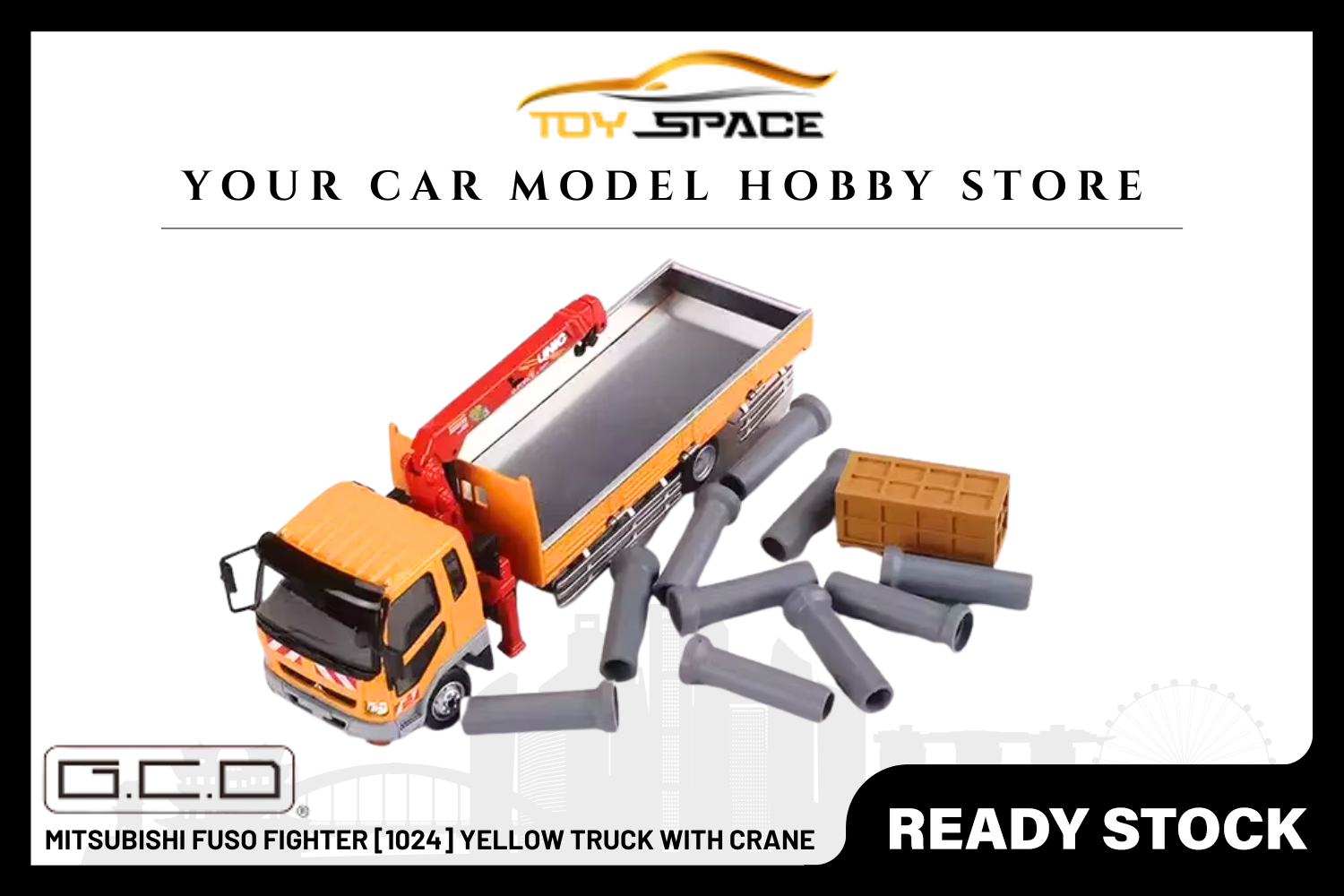 [GCD] 1:64 Mitsubishi Fuso Fighter [1024] Yellow Truck With Crane