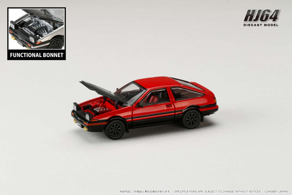 Hobby Japan 1/64 Toyota Sprinter Trueno GT Apex (AE86) JDM Style With Carbon Bonnet - Red / Black