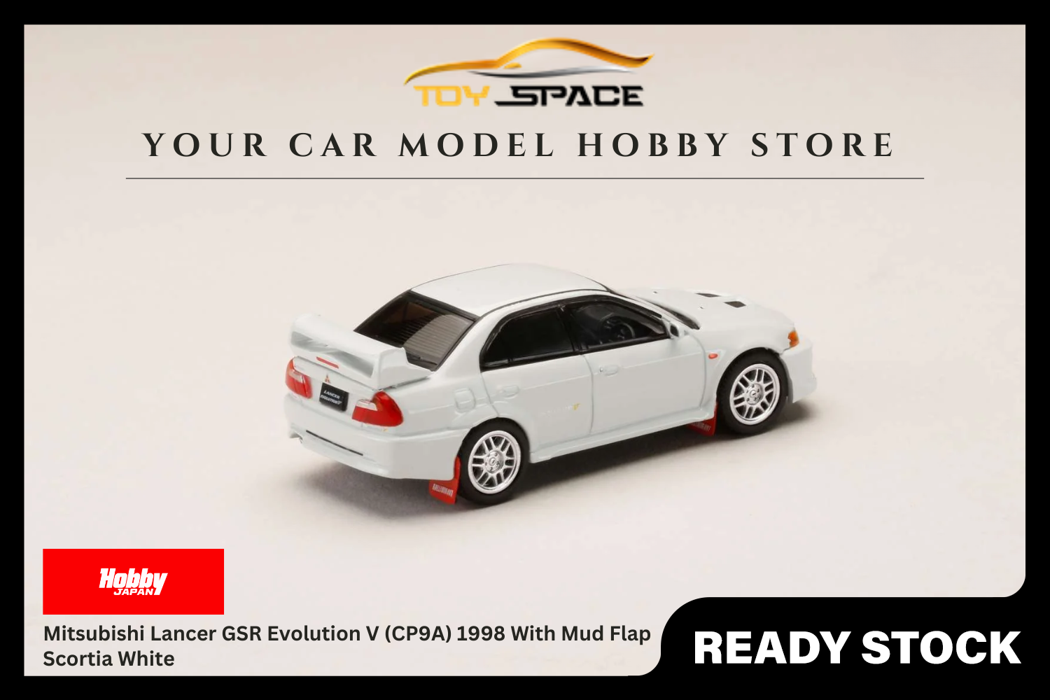 [HOBBY JAPAN] 1:64 Mitsubishi Lancer GSR Evolution V (CP9A) 1998 With Mud Flap Scortia White