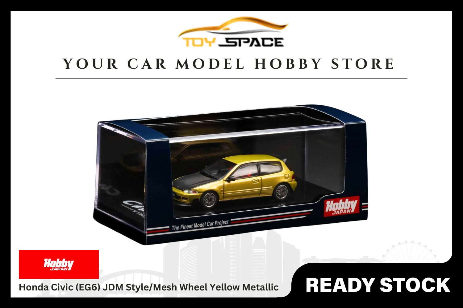 [HOBBY JAPAN] 1:64 Honda Civic (EG6) JDM Style/Mesh Wheel Yellow Metallic