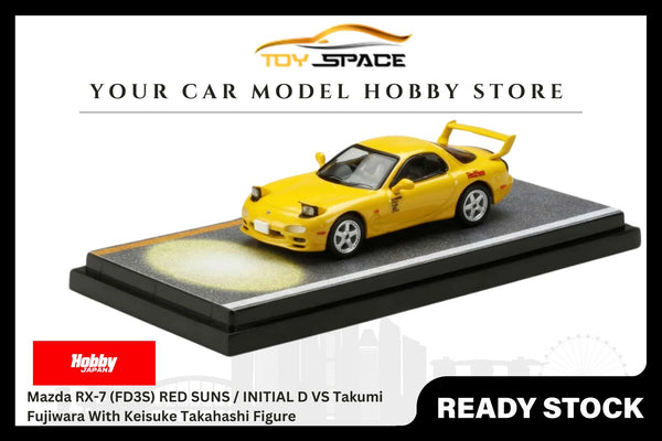 [HOBBY JAPAN] 1/64 Mazda RX-7 (FD3S) RED SUNS / INITIAL D VS Takumi Fujiwara With Keisuke Takahashi Figure