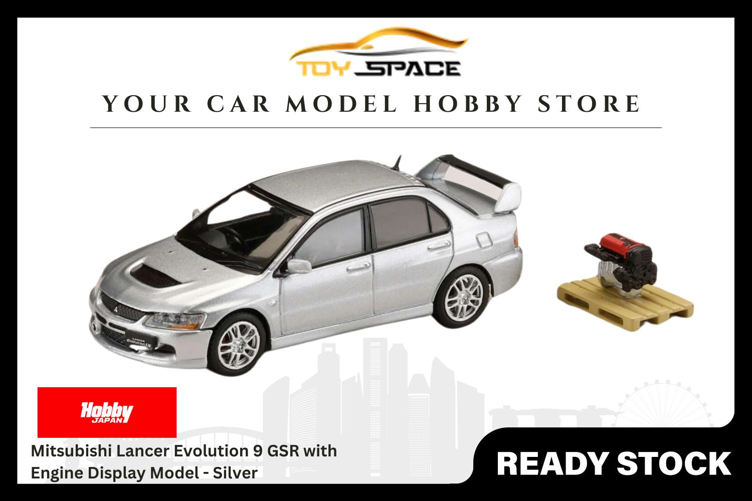 [HOBBY JAPAN] 1/64 Mitsubishi Lancer Evolution 9 GSR with Engine Display Model - Silver