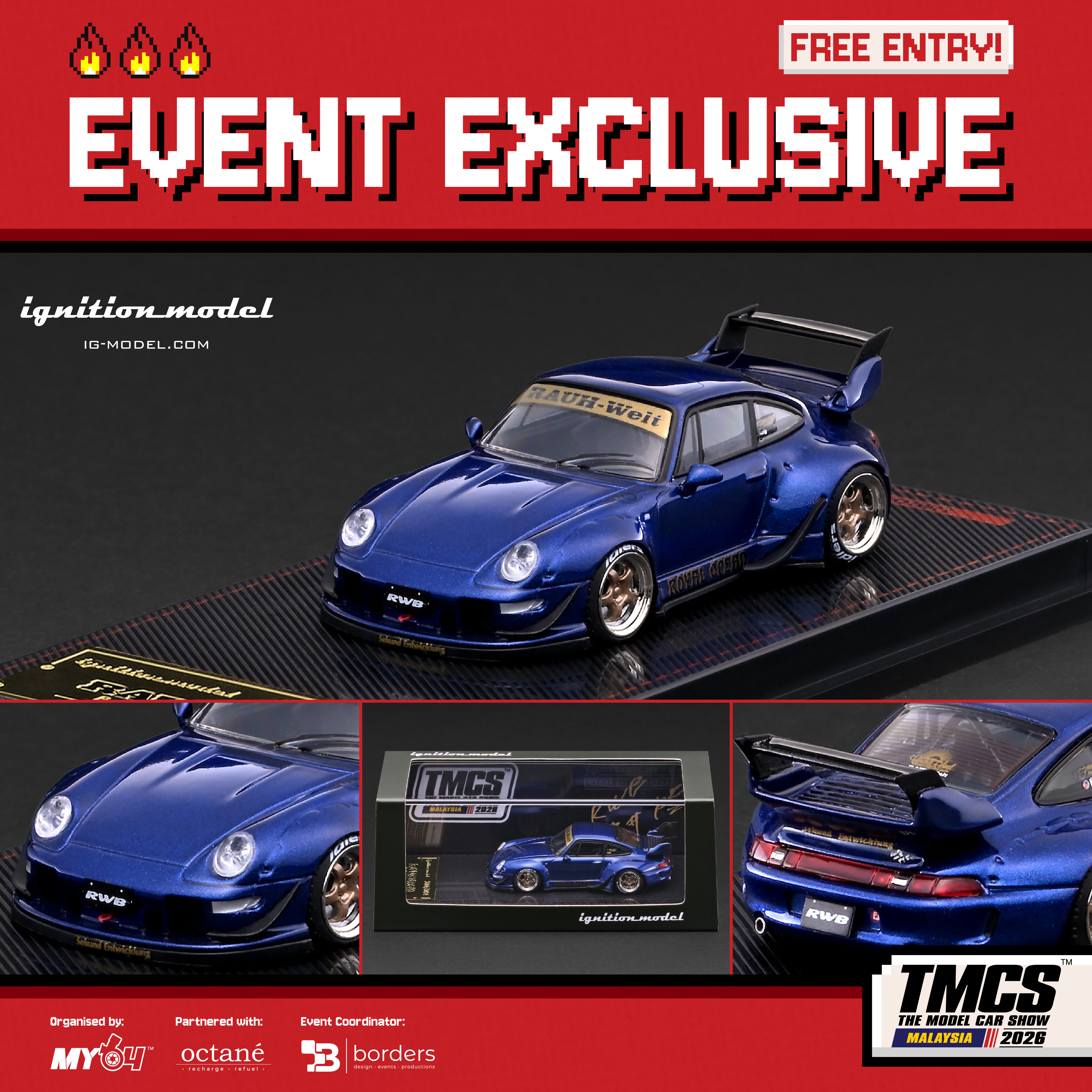 [IGNITION MODEL] 1:64 RWB 993 Blue Metallic 2026 TMCS Limited Edition [IG4143] - Toy Space Diecast Online Store Singapore