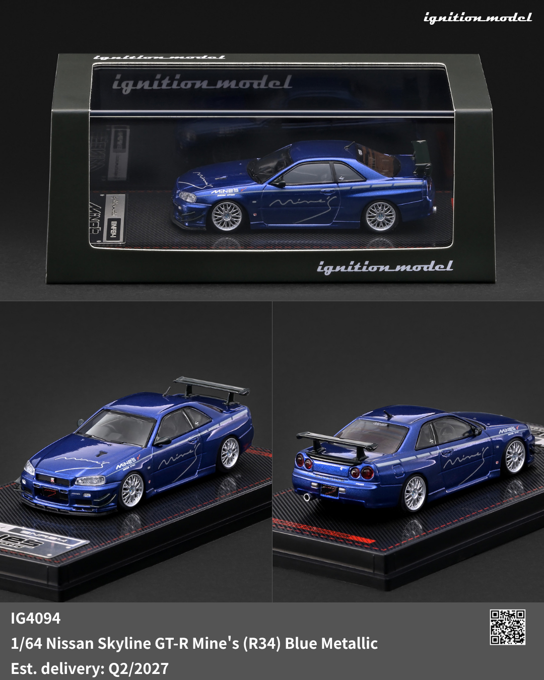 [IGNITION MODEL] 1:64 Nissan Skyline GT-R Mine's (R34) Blue Metallic [IG4094]