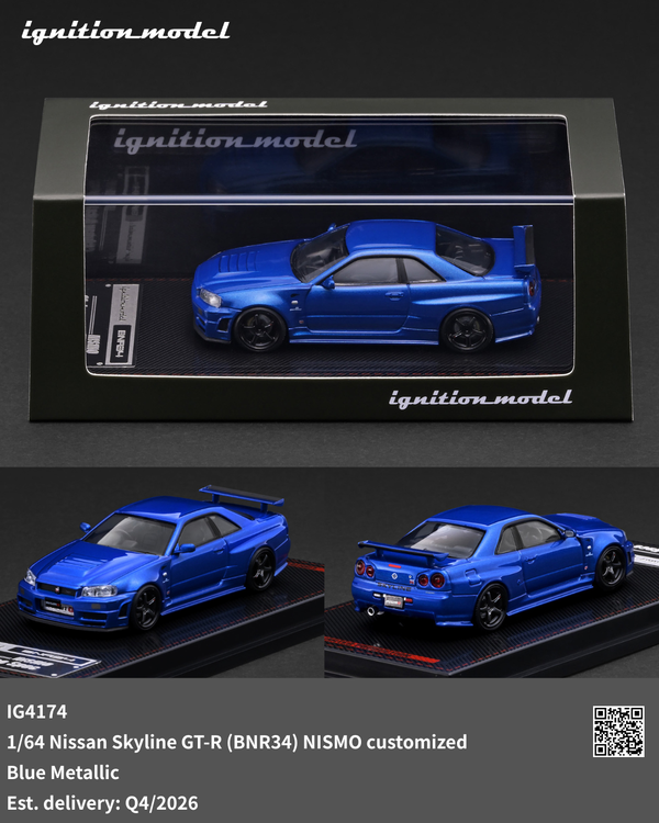 [IGNITION MODEL] 1:64 Nissan Skyline GT-R (BNR34) Nismo Customized Blue Metallic [IG4174] - Toy Space Diecast Online Store Singapore