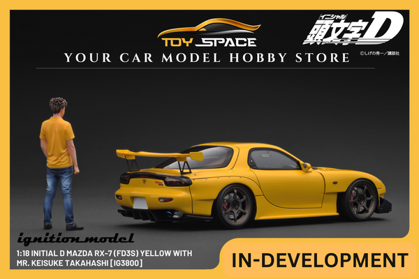 [IGNITION MODEL] 1:18 INITIAL D Mazda RX-7 (FD3S) Yellow With Mr. Keisuke Takahashi [IG3800]