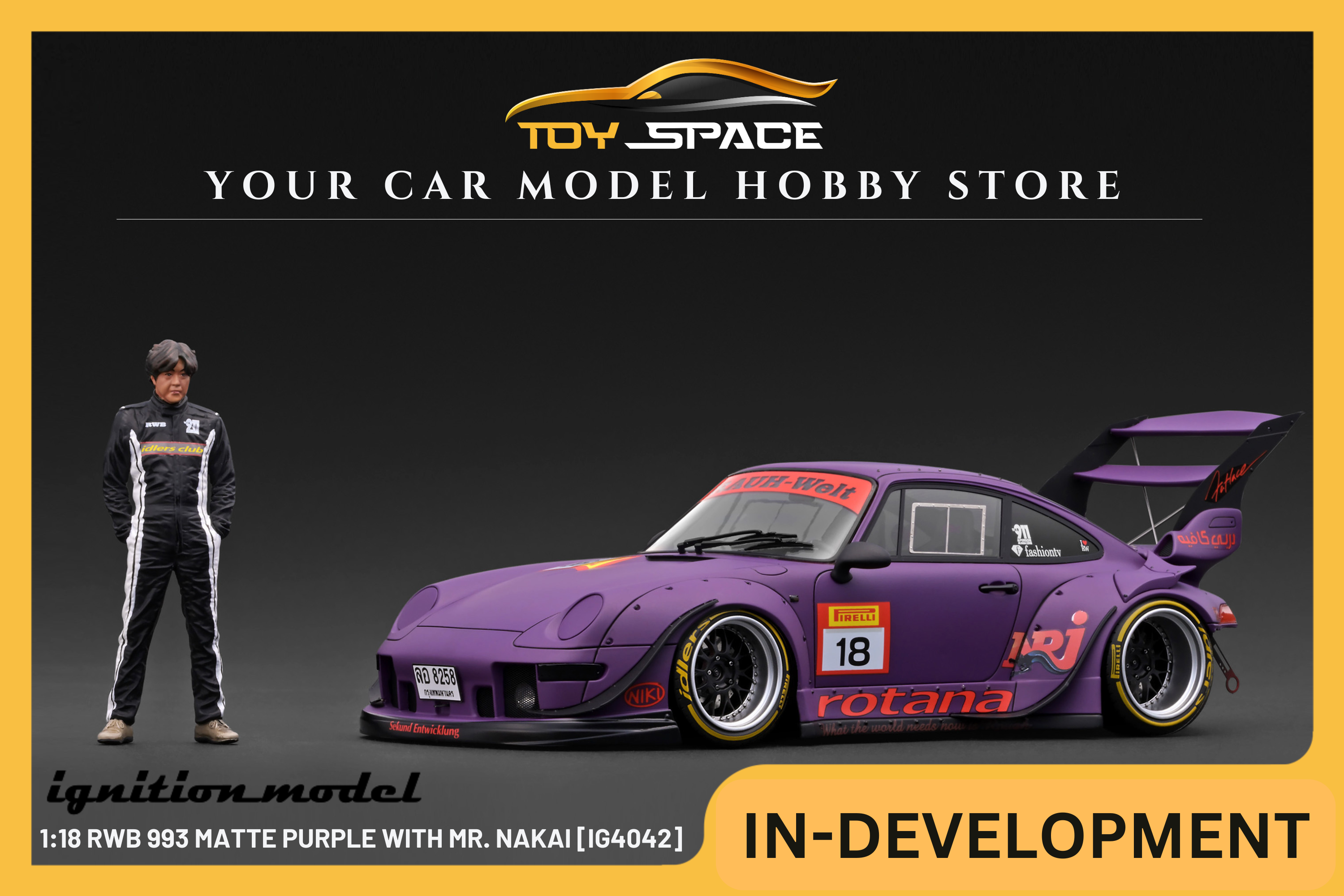 [IGNITION MODEL] 1:18 RWB 993 Matte Purple With Mr. Nakai [IG4042] - Toy Space Diecast Online Store Singapore