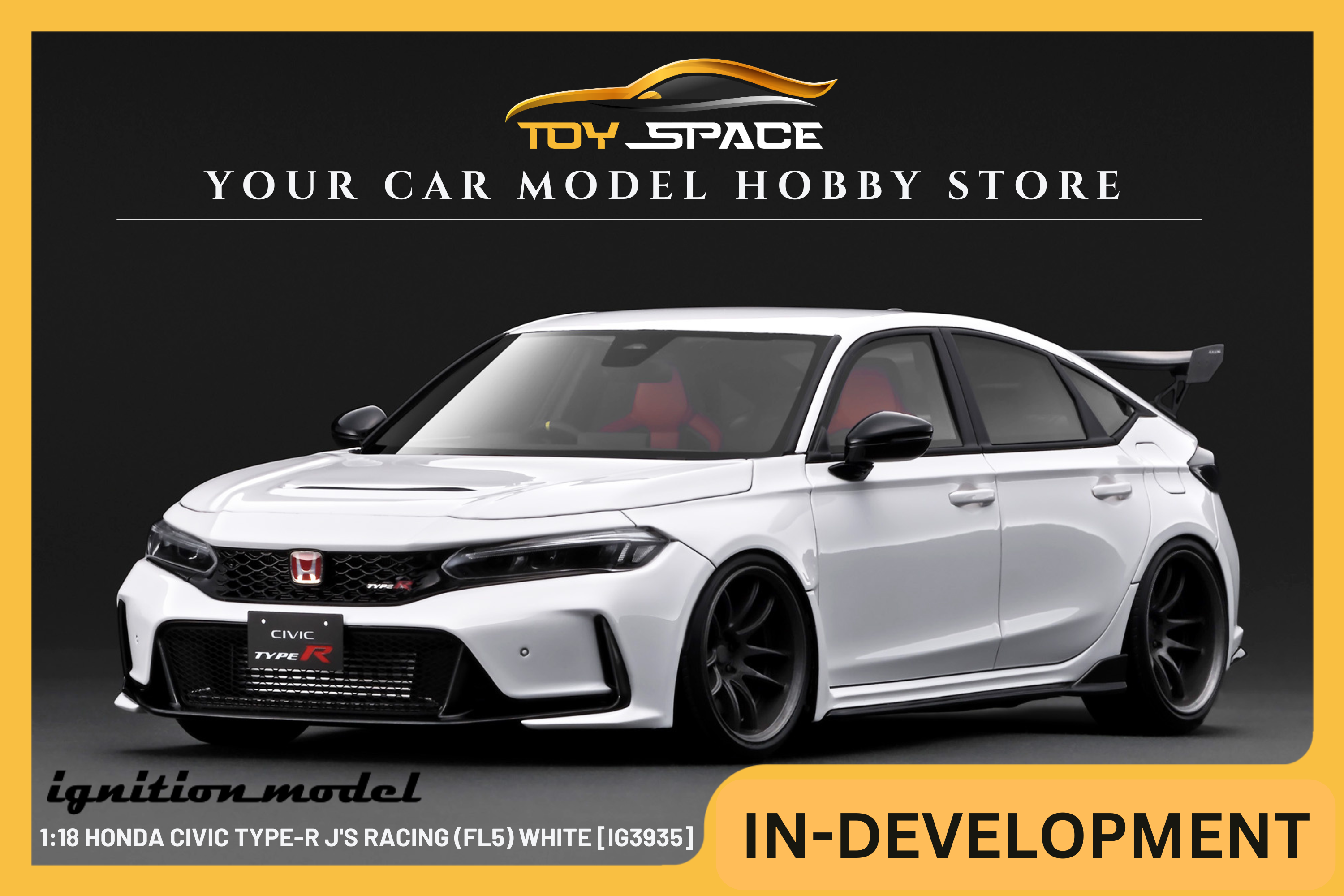 [IGNITION MODEL] 1:18 Honda Civic Type-R J'S Racing (FL5) White [IG3935] - Toy Space Diecast Online Store Singapore