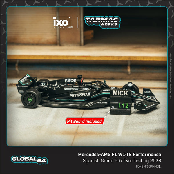 [TARMAC WORKS] 1:64 Mercedes-AMG F1 W14 E Performance Spanish Grand Prix Tyre Testing 2023 Mick Schumacher