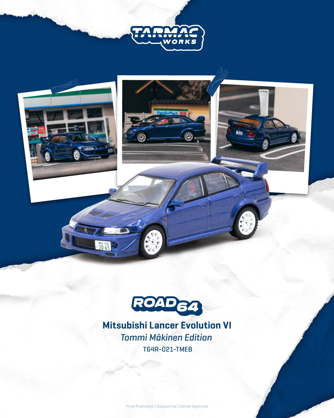 [TARMAC WORKS] 1:64 Mitsubishi Lancer Evolution VI Tommi Mäkinen Edition Blue