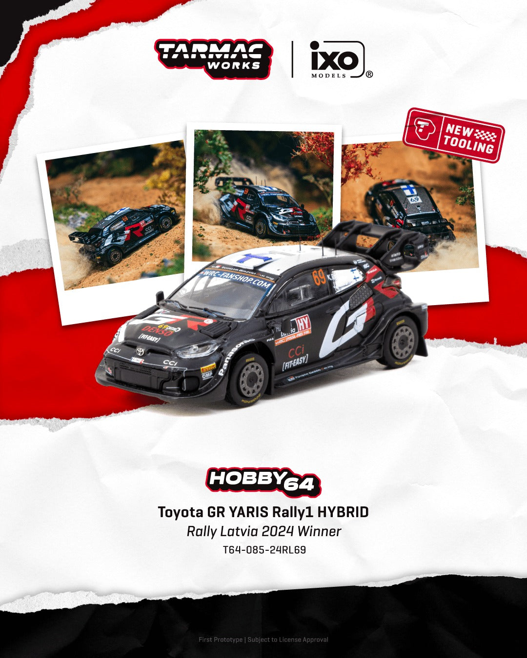 [TARMAC WORKS] 1:64 Toyota GR Yaris Rally1 Hybrid Rally Latvia 2024 Winner Kalle Rovanperä / Jonne Halttunen