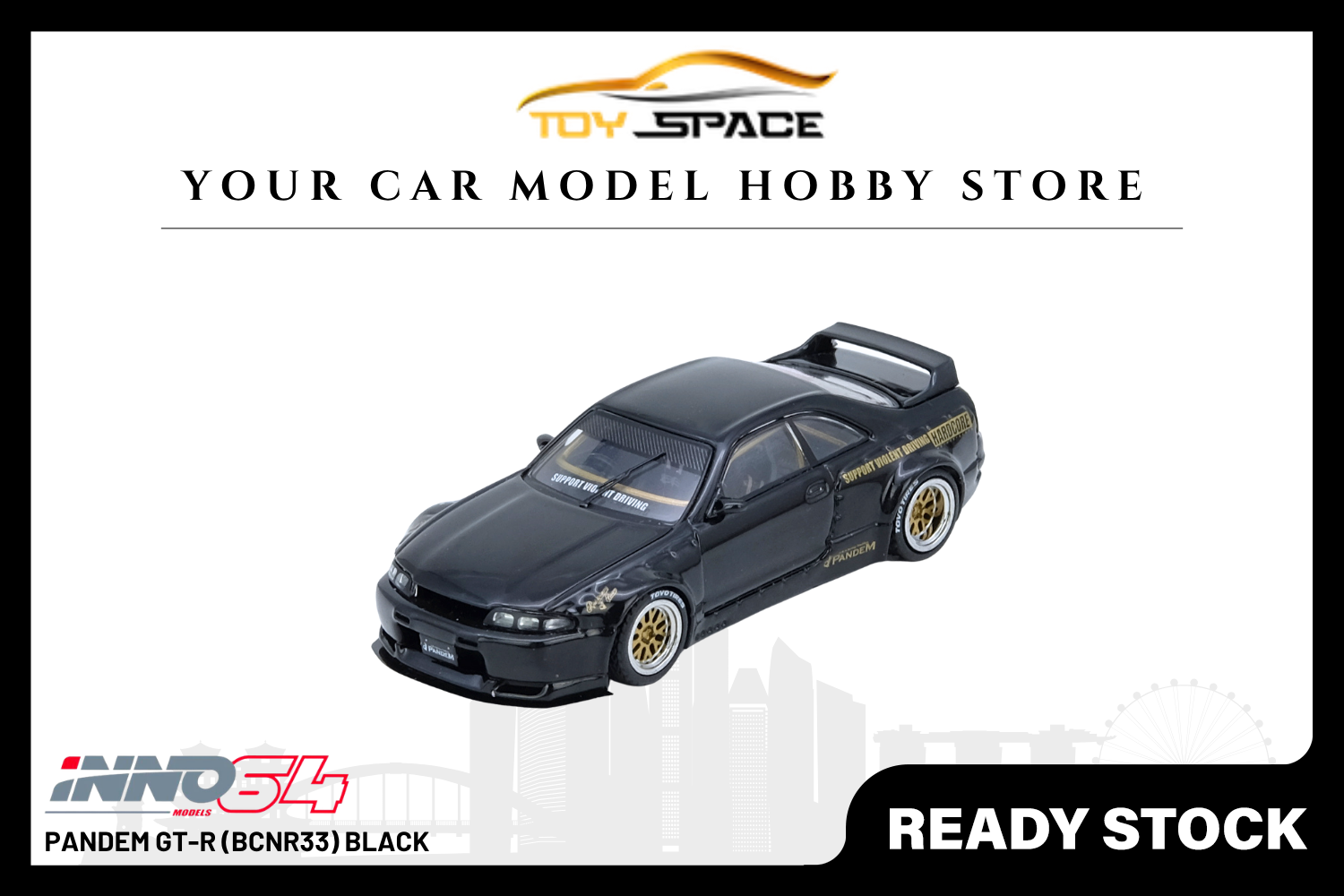 [INNO64] Pandem GT-R (BCNR33) Black - Toy Space Diecast Online Store Singapore